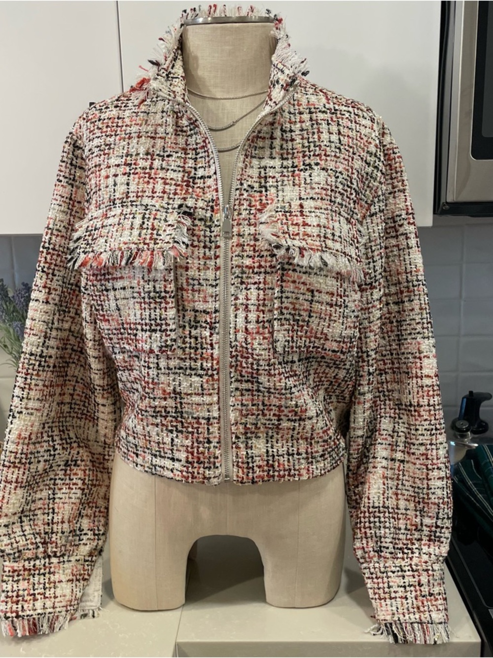 RACHEL Rachel Roy Cream Multi Tweed Cropped Zip Jacket NWT